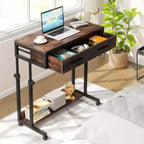 Scrivania portatile Lantine con cassetti, scrivania mobile per laptop con ruote, piccola scrivania in piedi per l'home office