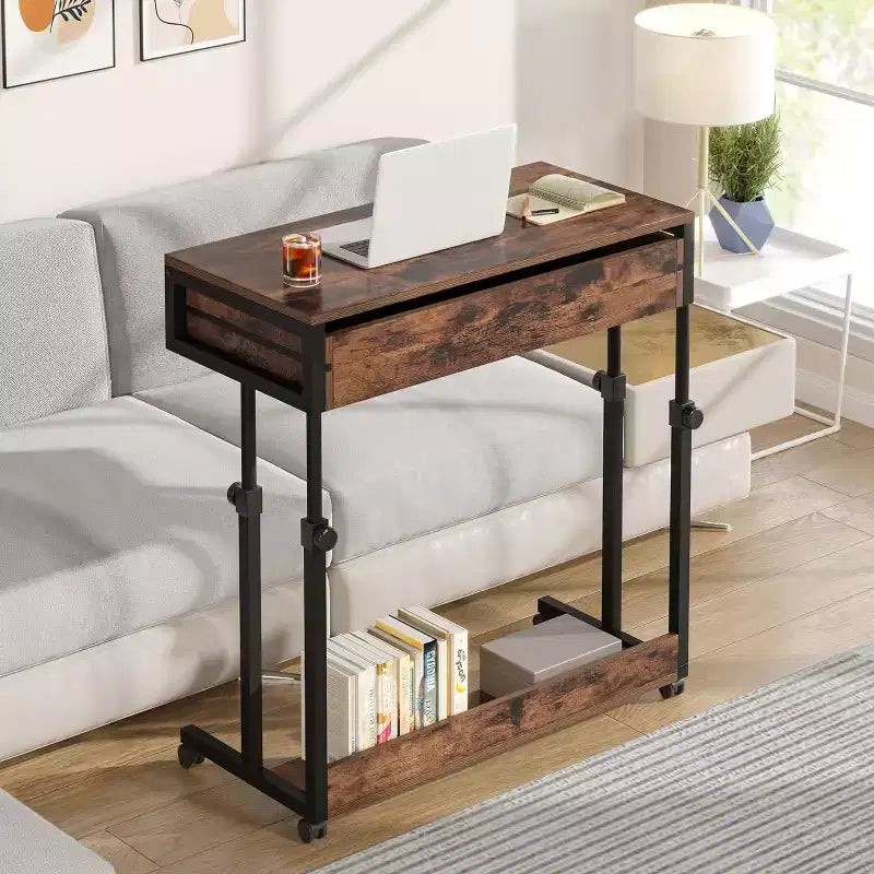 Scrivania portatile Lantine con cassetti, scrivania mobile per laptop con ruote, piccola scrivania in piedi per l'home office