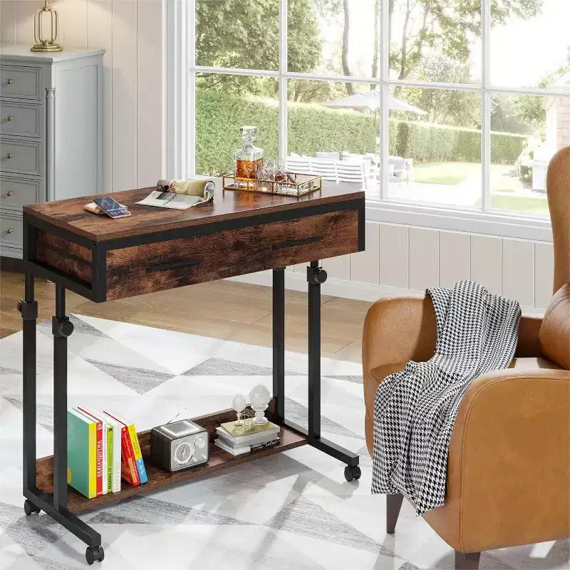 Scrivania portatile Lantine con cassetti, scrivania mobile per laptop con ruote, piccola scrivania in piedi per l'home office