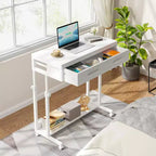 Scrivania portatile Lantine con cassetti, scrivania mobile per laptop con ruote, piccola scrivania in piedi per l'home office