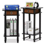 Furinno 2PCS 3-Tier Industrial Tall Nightstand End Table Sofa Side Telephone Table w/removable drawer&Open Storage Shelf,Espresso/Brown
