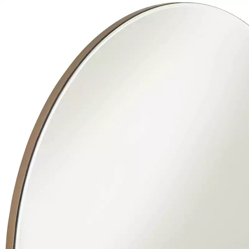 Possini Euro Design Loft Round Vanity Wall Mirror with Gold Shelf Modern Beveled Glass Brown Wood Frame 31 1/2 Wide for Bathroom