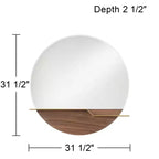 Possini Euro Design Loft Round Vanity Wall Mirror with Gold Shelf Modern Beveled Glass Brown Wood Frame 31 1/2 Wide for Bathroom