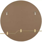 Possini Euro Design Loft Round Vanity Wall Mirror with Gold Shelf Modern Beveled Glass Brown Wood Frame 31 1/2 Wide for Bathroom