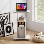 Costway 2 PCS Mobile Podium Stand Office Laptop Cart with Storage Adjustable Height White/Black