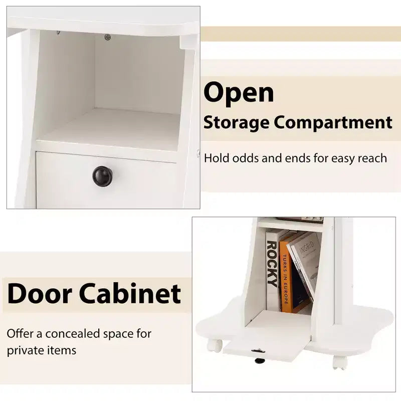 Costway 2 PCS Mobile Podium Stand Office Laptop Cart with Storage Adjustable Height White/Black