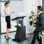Costway 2 PCS Mobile Podium Stand Office Laptop Cart with Storage Adjustable Height White/Black