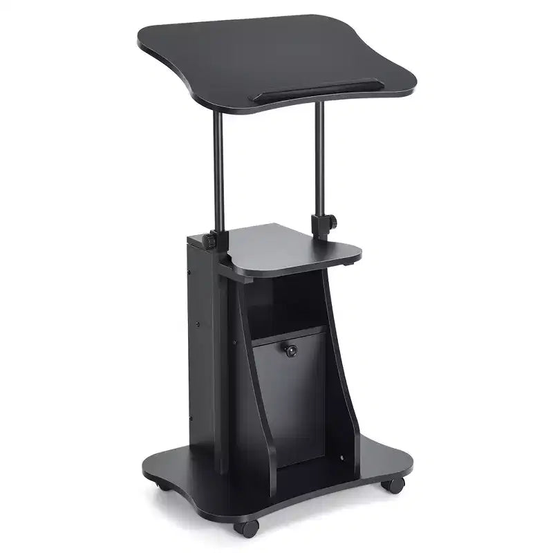 Costway 2 PCS Mobile Podium Stand Office Laptop Cart with Storage Adjustable Height White/Black