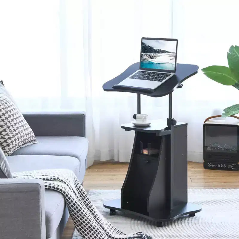 Costway 2 PCS Mobile Podium Stand Office Laptop Cart with Storage Adjustable Height White/Black