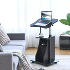 Costway 2 PCS Mobile Podium Stand Office Laptop Cart with Storage Adjustable Height White/Black