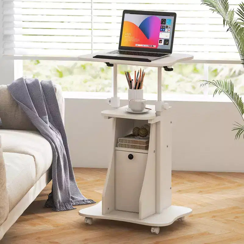 Costway 2 PCS Mobile Podium Stand Office Laptop Cart with Storage Adjustable Height White/Black