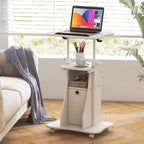 Costway 2 PCS Mobile Podium Stand Office Laptop Cart with Storage Adjustable Height White/Black