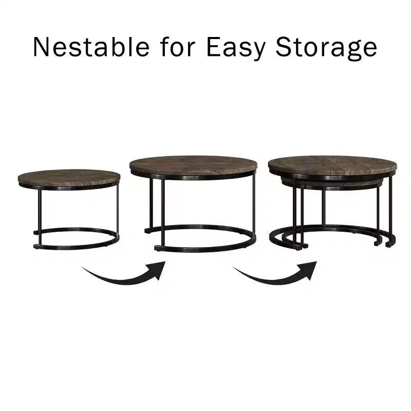 Lavish Home Set of 2 Round Nesting Coffee Table  Modern Industrial Living Room Tables