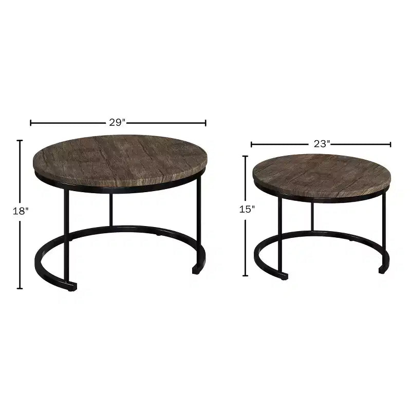 Lavish Home Set of 2 Round Nesting Coffee Table  Modern Industrial Living Room Tables