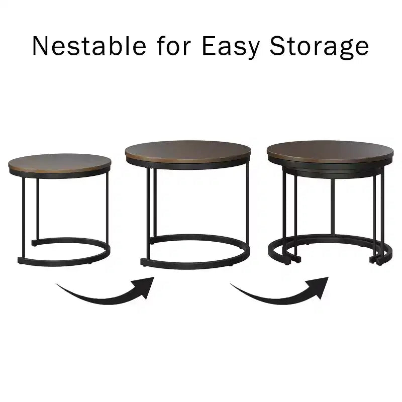 Lavish Home Set of 2 Round Nesting Coffee Table  Modern Industrial Living Room Tables
