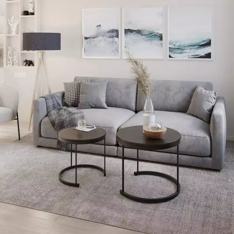Lavish Home Set of 2 Round Nesting Coffee Table  Modern Industrial Living Room Tables