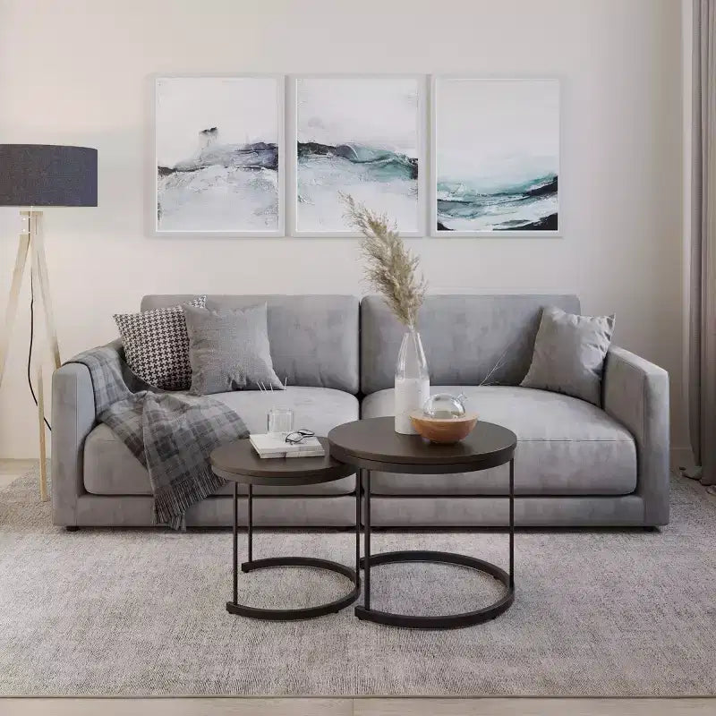 Lavish Home Set of 2 Round Nesting Coffee Table  Modern Industrial Living Room Tables