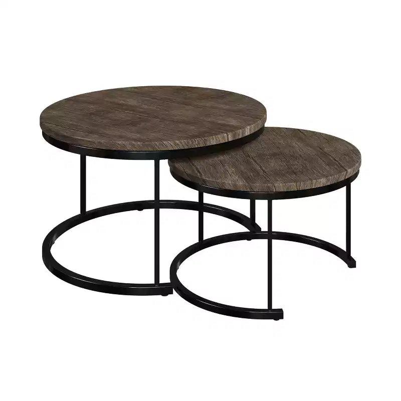 Lavish Home Set of 2 Round Nesting Coffee Table  Modern Industrial Living Room Tables