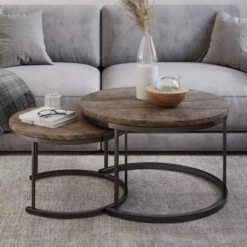 Lavish Home Set of 2 Round Nesting Coffee Table  Modern Industrial Living Room Tables