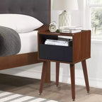 Mid-Century Nightstand with Drawers, Side Table with Charging Station