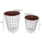 Hasting Home Set of 2 Nesting Tables with Storage - End Tables with Removable Wood Tops and Metal Basket Frame