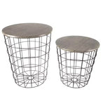 Hasting Home Set of 2 Nesting Tables with Storage - End Tables with Removable Wood Tops and Metal Basket Frame