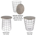 Hasting Home Set of 2 Nesting Tables with Storage - End Tables with Removable Wood Tops and Metal Basket Frame