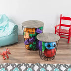Hasting Home Set of 2 Nesting Tables with Storage - End Tables with Removable Wood Tops and Metal Basket Frame