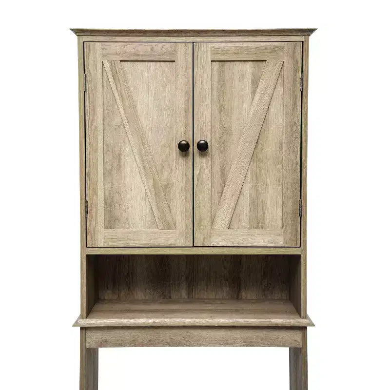 Flash Furniture Dune Farmhouse Over the Toilet Bathroom Storage Cabinet Organizer with Magnetic Closure Doors, Adjustable Cabinet Shelf, Open Lower Shelf