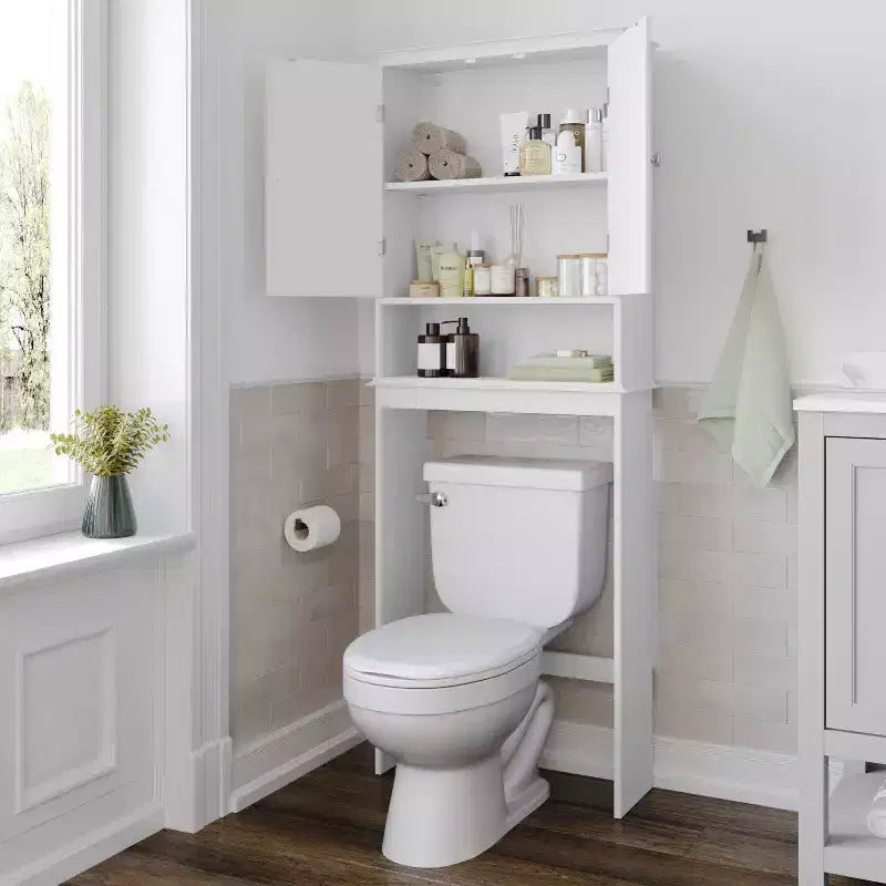 Flash Furniture Dune Farmhouse Over the Toilet Bathroom Storage Cabinet Organizer with Magnetic Closure Doors, Adjustable Cabinet Shelf, Open Lower Shelf