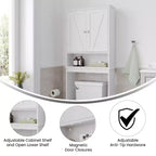 Flash Furniture Dune Farmhouse Over the Toilet Bathroom Storage Cabinet Organizer with Magnetic Closure Doors, Adjustable Cabinet Shelf, Open Lower Shelf