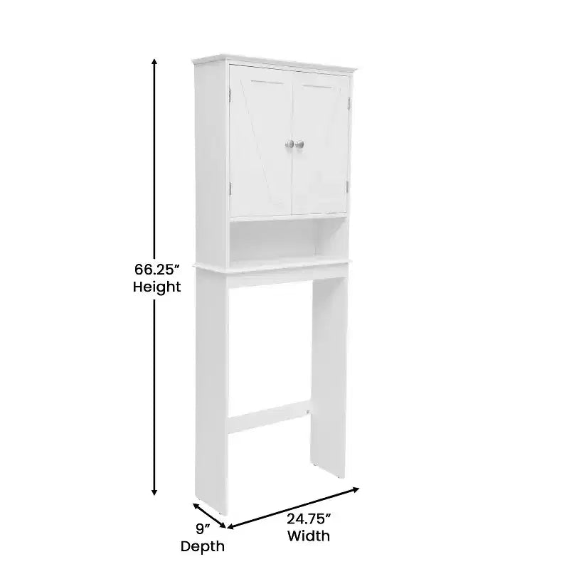 Flash Furniture Dune Farmhouse Over the Toilet Bathroom Storage Cabinet Organizer with Magnetic Closure Doors, Adjustable Cabinet Shelf, Open Lower Shelf