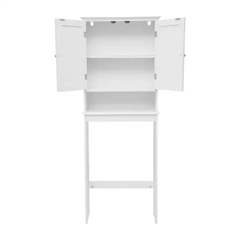 Flash Furniture Dune Farmhouse Over the Toilet Bathroom Storage Cabinet Organizer with Magnetic Closure Doors, Adjustable Cabinet Shelf, Open Lower Shelf