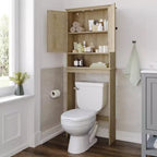 Flash Furniture Dune Farmhouse Over the Toilet Bathroom Storage Cabinet Organizer with Magnetic Closure Doors, Adjustable Cabinet Shelf, Open Lower Shelf