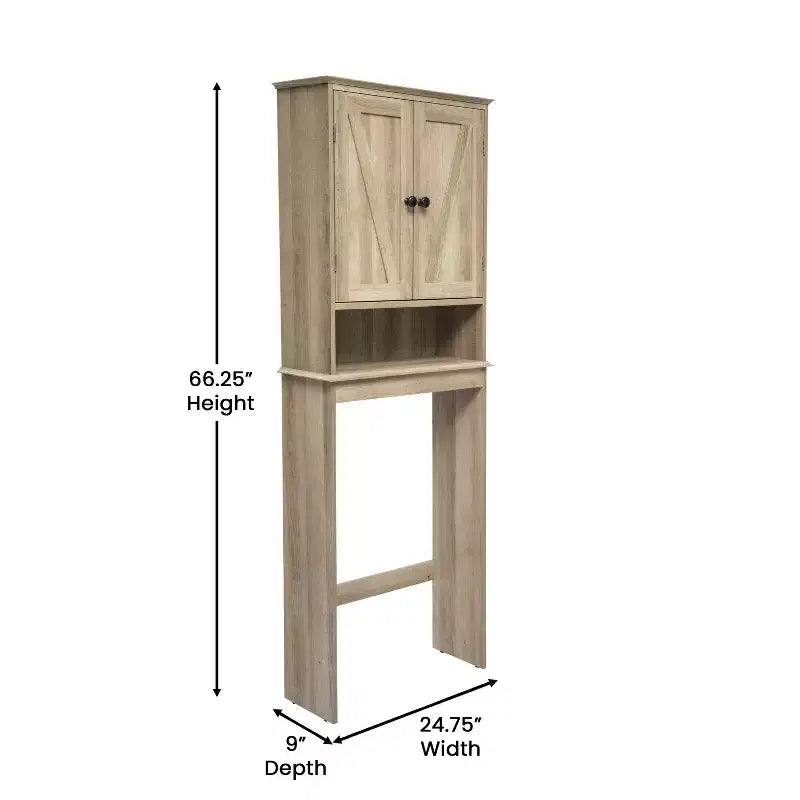 Flash Furniture Dune Farmhouse Over the Toilet Bathroom Storage Cabinet Organizer with Magnetic Closure Doors, Adjustable Cabinet Shelf, Open Lower Shelf