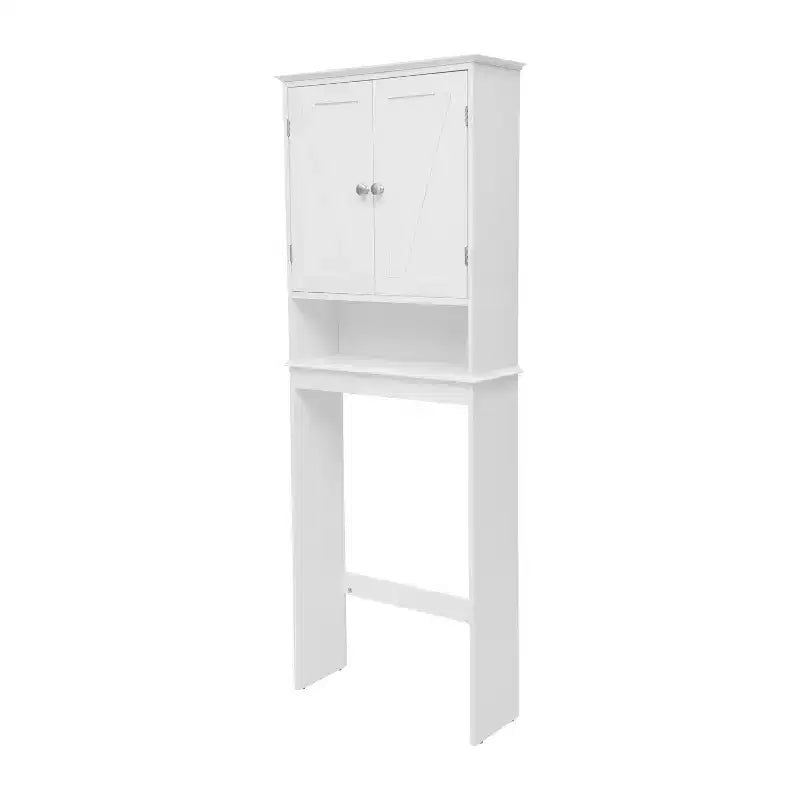 Flash Furniture Dune Farmhouse Over the Toilet Bathroom Storage Cabinet Organizer with Magnetic Closure Doors, Adjustable Cabinet Shelf, Open Lower Shelf