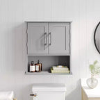 Flash Furniture Vega Wall Mounted Bathroom Medicine Cabinet Storage Organizer with Magnetic Closure Doors, Adjustable Shelf, and Lower Open Shelf
