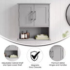 Flash Furniture Vega Wall Mounted Bathroom Medicine Cabinet Storage Organizer with Magnetic Closure Doors, Adjustable Shelf, and Lower Open Shelf