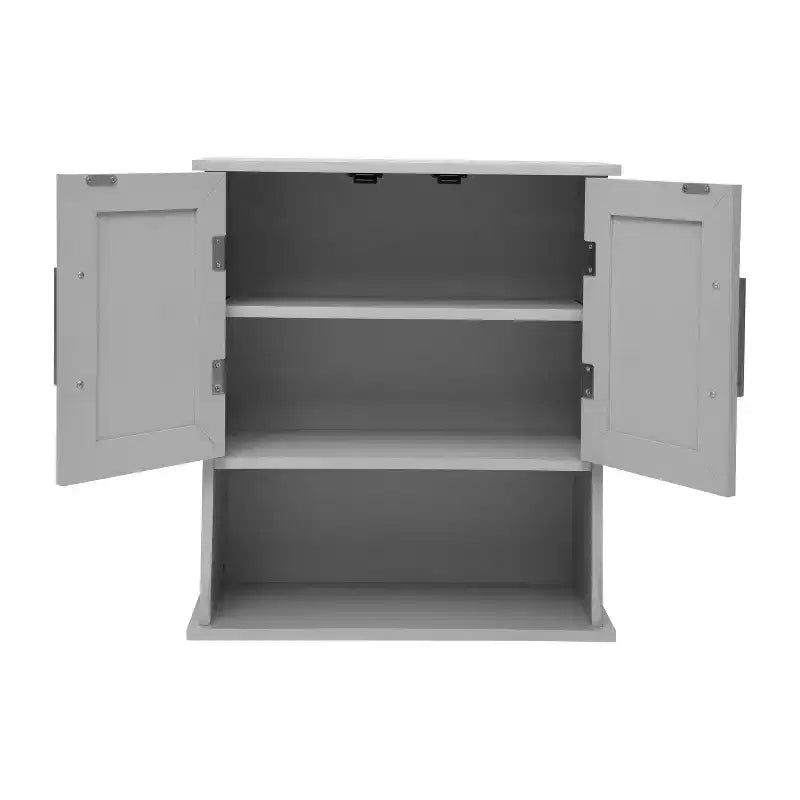 Flash Furniture Vega Wall Mounted Bathroom Medicine Cabinet Storage Organizer with Magnetic Closure Doors, Adjustable Shelf, and Lower Open Shelf