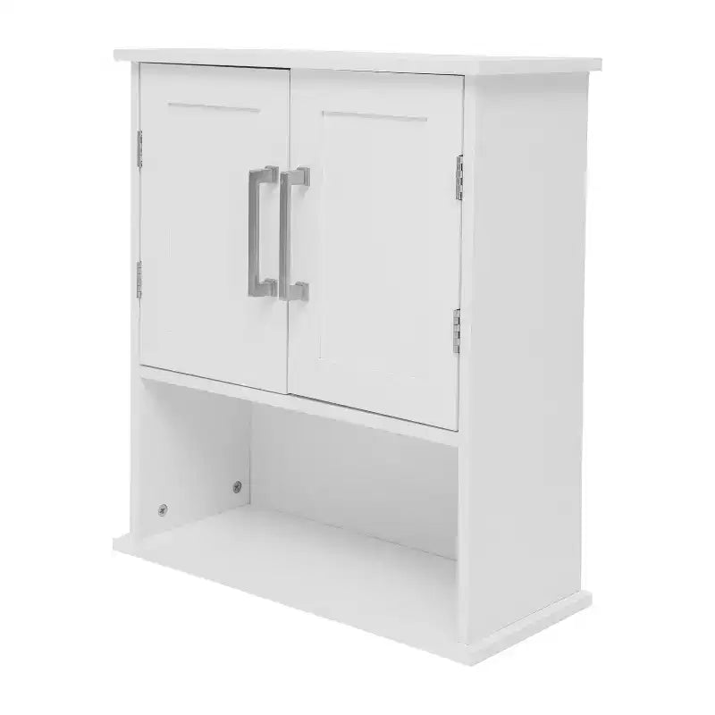 Flash Furniture Vega Wall Mounted Bathroom Medicine Cabinet Storage Organizer with Magnetic Closure Doors, Adjustable Shelf, and Lower Open Shelf