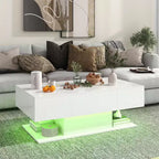 Costway LED Coffee Table with 2 Drawers 20-Color Dimmable LED Lights & Remote Control White/Black