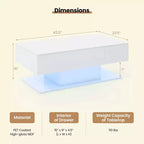Costway LED Coffee Table with 2 Drawers 20-Color Dimmable LED Lights & Remote Control White/Black