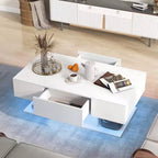 Costway LED Coffee Table with 2 Drawers 20-Color Dimmable LED Lights & Remote Control White/Black