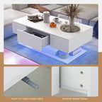 Costway LED Coffee Table with 2 Drawers 20-Color Dimmable LED Lights & Remote Control White/Black