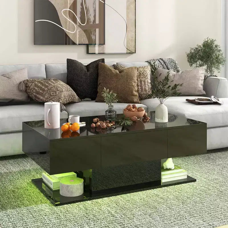 Costway LED Coffee Table with 2 Drawers 20-Color Dimmable LED Lights & Remote Control White/Black
