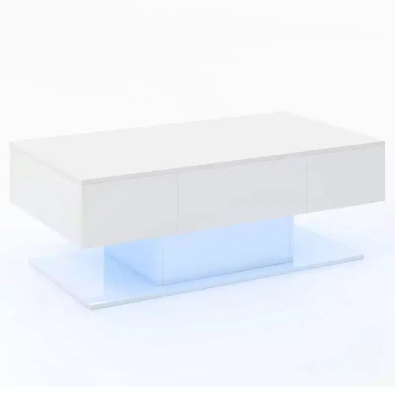 Costway LED Coffee Table with 2 Drawers 20-Color Dimmable LED Lights & Remote Control White/Black