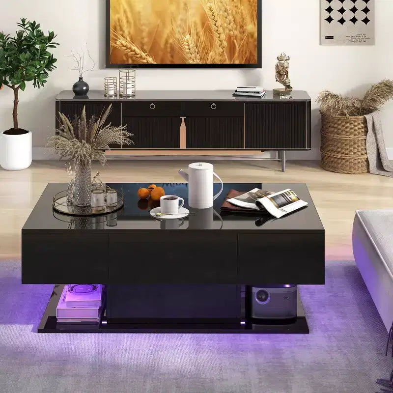 Costway LED Coffee Table with 2 Drawers 20-Color Dimmable LED Lights & Remote Control White/Black