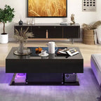 Costway LED Coffee Table with 2 Drawers 20-Color Dimmable LED Lights & Remote Control White/Black