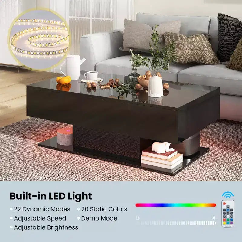 Costway LED Coffee Table with 2 Drawers 20-Color Dimmable LED Lights & Remote Control White/Black