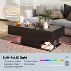 Costway LED Coffee Table with 2 Drawers 20-Color Dimmable LED Lights & Remote Control White/Black